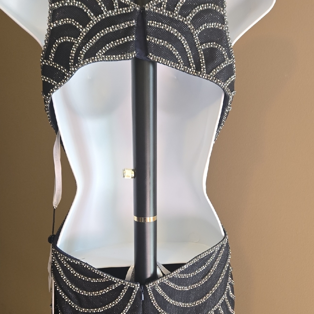 BEADED Jovani Navy Open Back Embellished Cocktail Dress NWT size 4 - Picture 10 of 16